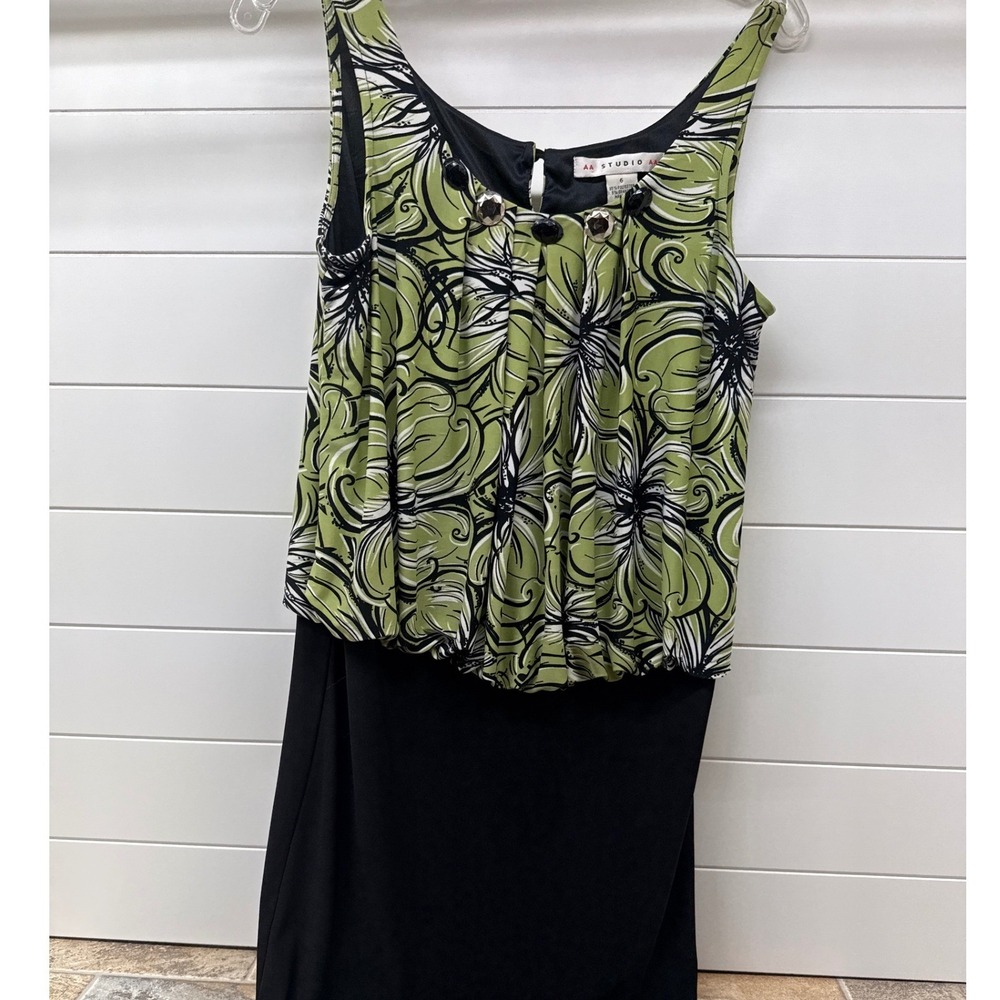AA Studio Womens Green Floral Embellished Sleeveless Sheath Dress Size 6
